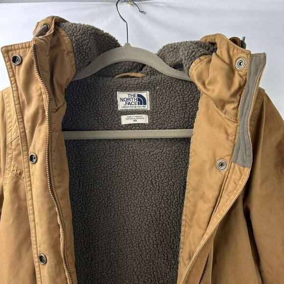Vintage The North Face Women's Size XS Tan Hooded Parka Coat Button & Full Zip - Picture 15 of 16